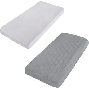 Cot Sheet 31" x 75" White and Cot Mattress Pad Waterproof 30" X 75" Grey