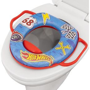Hot Wheels Soft Potty Training Seat for Toilet with Storage Hook, Non-Slip Potty Ring with Splash Guard, Built-in Handles for Toddlers