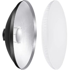 REFLEX CAMERA 16.8"/42cm Silver Beauty Dish Reflector with Honeycomb Grids and White Diffuser Sock for Bowens Mount Studio Strobe Flash Light for Ideal Photography Lighting Compatible with Godox