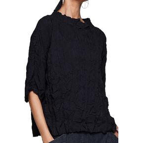 Shirred Texture Loose Tops for Women Batwing Sleeve Casual Blouses Pocket