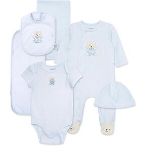 Little Me Baby Layette Gift Set - Footie and Cap, Onesie, 3-Piece Bib And Burp Set, Swaddling Blanket, Baby Shower Gifts