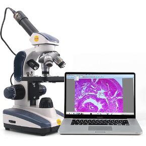 Swift Compound Monocular Microscope SW200DL with 40X-1000X Magnification, Cordless Capability for Student Beginner,5MP Camera and Software Windows and Mac Compatible