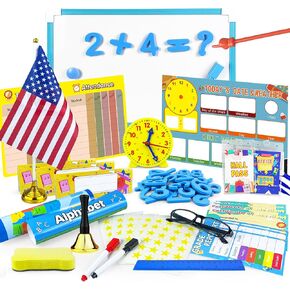 XIPEGPA 36 PCS Pretend Play Teacher Set Classroom Learning Education Include Map White Board Learning Clock for Boys Girls 5 6 7 8 9 10 11 12 13 Years Old