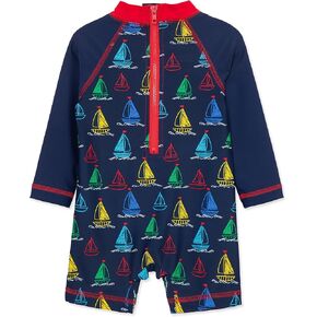 Little Me Clothes for Baby Boys' Long Sleeve Full Coverage Rash Guard Suit, 6-24 Months