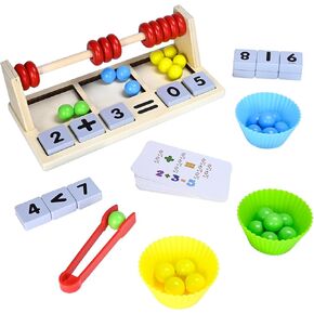 MICKYU Wooden Montessori Sensory Toys Color Sorting Toy Abacus Math Learning Resources for Toddlers