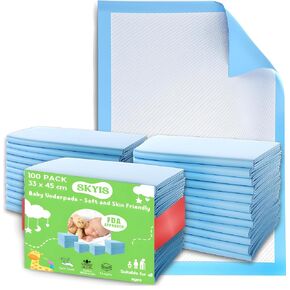 Disposable Changing Pads 100 Pack, Baby Change Mat, Waterproof Diaper Changing Pad, Incontinence Pads, 18 x 13 inch, Blue, Polypropylene (PP) Mat