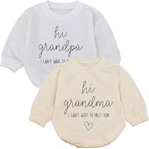 2Pcs Hi Grandma & Grandpa I Can't Wait To Meet You Grandparents Baby Announcement Romper, Baby Surprise Announcement (0-3 Months)