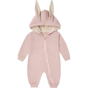 Zando Newborn Baby Boy Girl Romper Bunny Baby Romper with Zippe Long Ears Rabbit Baby Hoodie Long Sleeve Infant Jumpsuit