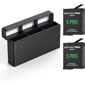 Action 5 Pro 4 3 Replacement Battery with 2 Charger Hub, 2100mAh Rechargeable Battery Compatible with DJI Osmo Action 5 Pro 3/4(White, 2 Pack Batteries)