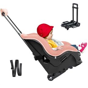 Car Seat Trolly, Car Seat Stroller, Car Seat Carrier for Airport with Wheels and Compact Fold, Car Seat Trolley for Airport, Foldable Car Seat Travel Cart with Belt