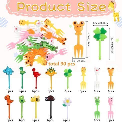 60 Pieces Plastic Animals Fruit Forks, 19 Typology Food Picks for Kids, Kids Toothpicks for Lunch, Kids Lunch Accessories Reusable for Party Afternoon Tea Birthday Party in Kuwait