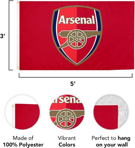 لافتة علم أرسنال من Desert Cactus FC Gunners لكرة القدم 100% بوليستر للاستخدام الداخلي والخارجي مقاس 3 × 5 أقدام (علم C) in Saudi Arabia
