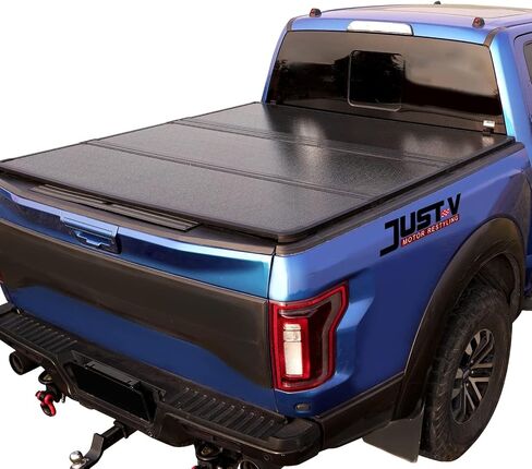 غطاء سرير تونيو صلب ثلاثي الطي يناسب سيارة تويوتا تاكوما 2016-2023 مناسب فقط لسرير Cab CrewMax Cab 5FT، غطاء سرير الشاحنة لجميع الأحوال الجوية FRP مزخرف باللون الأسود in Kuwait