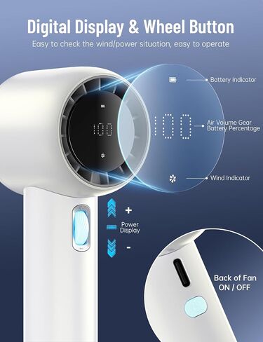 Portable Fan Rechargeable - 15000RPM High Speed Turbo Handheld Fans with Digital Display - 16H Cooling USB Battery Powered Fan - Gifts for Men & Women, Travel Essentials, Camping Gear in Kuwait