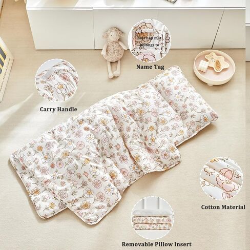 Toddler Nap Mat with Removable Pillow,Ultra Soft Slumber Bags for Girls,Kids Sleeping Bags with Rollup Design, Perfect for Preschool,Daycare, Kindergarten,-Floral in Kuwait