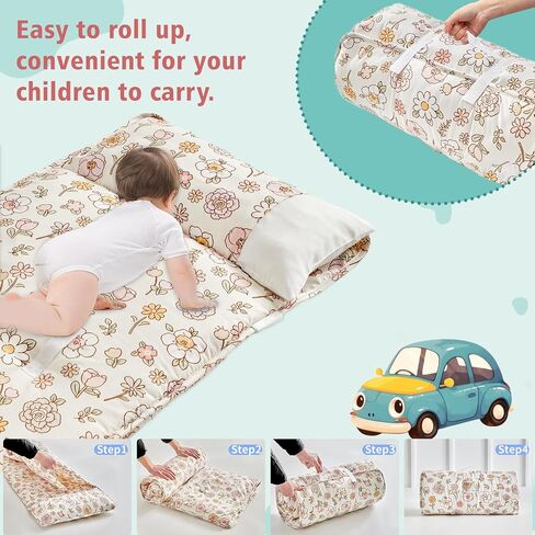 Toddler Nap Mat with Removable Pillow,Ultra Soft Slumber Bags for Girls,Kids Sleeping Bags with Rollup Design, Perfect for Preschool,Daycare, Kindergarten,-Floral in Kuwait