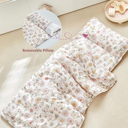 Toddler Nap Mat with Removable Pillow,Ultra Soft Slumber Bags for Girls,Kids Sleeping Bags with Rollup Design, Perfect for Preschool,Daycare, Kindergarten,-Floral in Kuwait