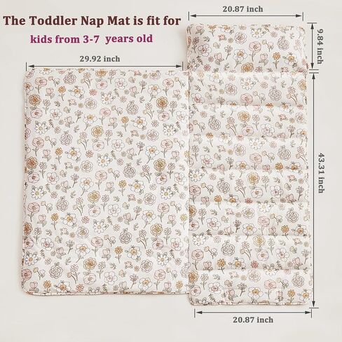 Toddler Nap Mat with Removable Pillow,Ultra Soft Slumber Bags for Girls,Kids Sleeping Bags with Rollup Design, Perfect for Preschool,Daycare, Kindergarten,-Floral in Kuwait