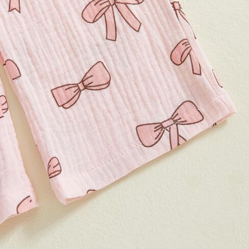 VISGOGO Toddler Baby Girl Outfits Sleeveless Smocked Strap Camisole Linen Pants Bow Baby Summer Clothes in Saudi Arabia