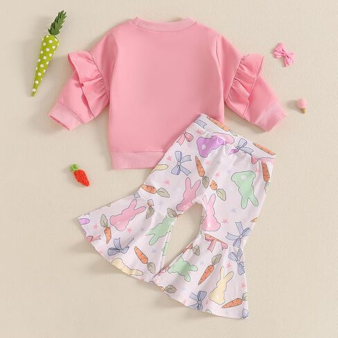 Fiomva Toddler Baby Girl Easter Watter 6 9 12 18 24 Honths 2T 3T 4T Sweatshirt Top+Flare Pants Bell Bells Easter Complements in Kuwait