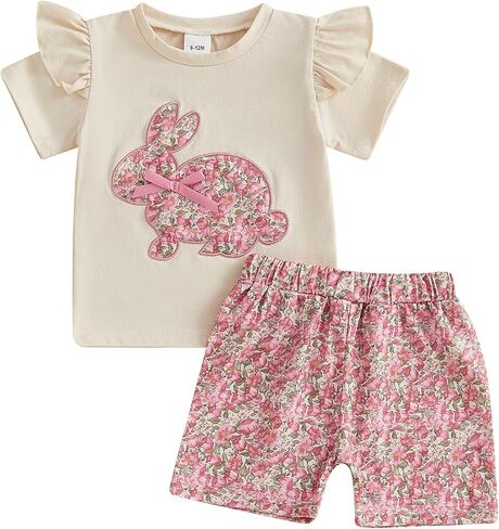 Toddler Infant Baby Girl 4th of July Outfit American Flag Short Sleeve Shirt Tops Shorts Fourth Of July Clothes in Saudi Arabia