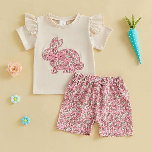 Toddler Infant Baby Girl 4th of July Outfit American Flag Short Sleeve Shirt Tops Shorts Fourth Of July Clothes in Saudi Arabia
