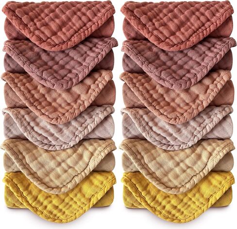 MOON PARK Baby Washcloths, 12 Pack - 12x12 Inches, Small Burp Cloths and Baby Wipes - 100% Cotton Muslin Ultra Soft for Newborn, Infant and Toddlers - Brown, Honey and Bean Paste Series in Saudi Arabia