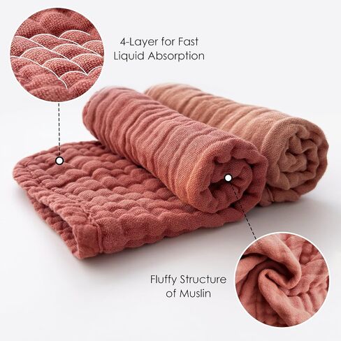 MOON PARK Baby Washcloths, 12 Pack - 12x12 Inches, Small Burp Cloths and Baby Wipes - 100% Cotton Muslin Ultra Soft for Newborn, Infant and Toddlers - Brown, Honey and Bean Paste Series in Saudi Arabia