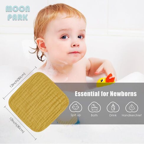 MOON PARK Baby Washcloths, 12 Pack - 12x12 Inches, Small Burp Cloths and Baby Wipes - 100% Cotton Muslin Ultra Soft for Newborn, Infant and Toddlers - Brown, Honey and Bean Paste Series in Saudi Arabia