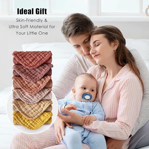 MOON PARK Baby Washcloths, 12 Pack - 12x12 Inches, Small Burp Cloths and Baby Wipes - 100% Cotton Muslin Ultra Soft for Newborn, Infant and Toddlers - Brown, Honey and Bean Paste Series in Saudi Arabia