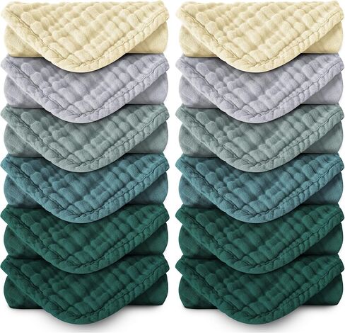MOON PARK Baby Washcloths, 12 Pack - 12x12 Inches, Small Burp Cloths and Baby Wipes - 100% Cotton Muslin Ultra Soft for Newborn, Infant and Toddlers - Brown, Honey and Bean Paste Series in Saudi Arabia