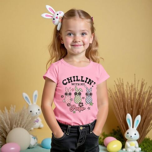 Toddler Baby Girl Easter Shirts Cute Bunny T-Shirt Chillin' with My Peeps Letter Tops Funny Short Sleeve Tees Clothes in Saudi Arabia