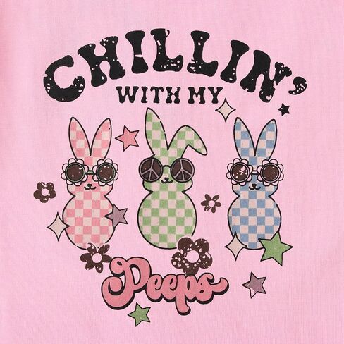 Toddler Baby Girl Easter Shirts Cute Bunny T-Shirt Chillin' with My Peeps Letter Tops Funny Short Sleeve Tees Clothes in Saudi Arabia