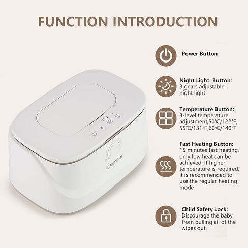 Baby Wipe Warmer, Innovative Spring & Child Lock Design, Large Capacity Wipes Dispenser, Fast Heating, 3 Modes of Temperature Heating Control, Diaper Wipe Warmer with Night Light (White) in Saudi Arabia