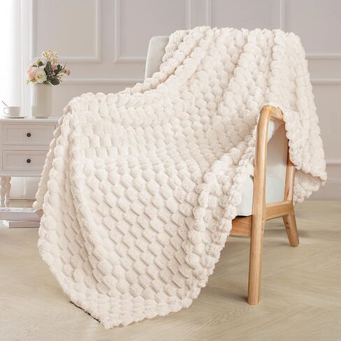 Exclusivo Mezcla Extra Fleece Soft Fleece بطانية ، 50 × 70 بوصة بطانية رمي جاكار أنيقة للأريكة ، خفيفة الوزن مريحة طوال الموسم ، العاج in Kuwait