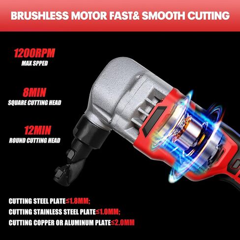 Cordless Nibbler Compatible with Milwaukee 18V Battery, Includes 2.0Ah Battery & Charger, 18 Gauge Sheet Metal Cutter with 1200RPM Brushless Motor for Cutting Aluminium, Stainless Steel, Plastic in Saudi Arabia