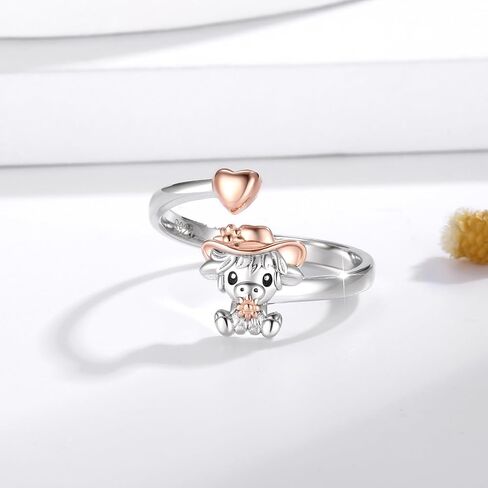 925 Sterling Silver Cow Cat Dragon Dinosaur Frog Horse Ring Adjustable Cute Cow Print Kitty Animal Lover Jewelry Gifts for Women Birthday in Kuwait