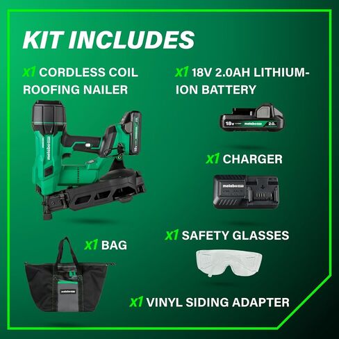Metabo HPT 18V Multivolt ™ Cordless Coil Roofing Kit Kit ، 500 مسمار لكل شحنة ، حتى 1-3/4 بوصات تسقيف ، تشمل محولًا للفينيل ، NV1845DA in Saudi Arabia