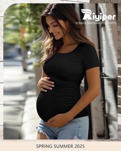 RIYIPER 3 PACK TOPS PACK Women's Paternity Cotton Tops Scoop Neck Short Sleeve Thercancy Therts Side Ruched Mama clotions in Kuwait