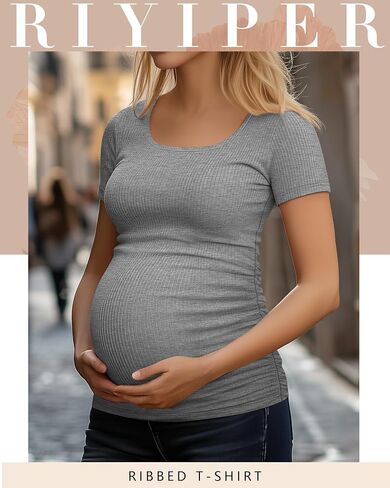 RIYIPER 3 PACK TOPS PACK Women's Paternity Cotton Tops Scoop Neck Short Sleeve Thercancy Therts Side Ruched Mama clotions in Kuwait