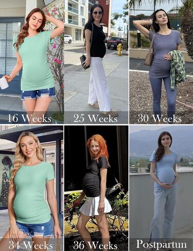 Ekouaer Womens Maternity Shirts 3 Packs Round Neck Short Sleeve Side Ruched Swiss Dot T Shirt Tops S-XXL in Saudi Arabia