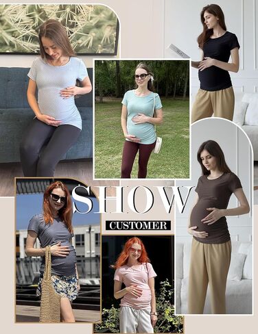 Ekouaer Womens Maternity Shirts 3 Packs Round Neck Short Sleeve Side Ruched Swiss Dot T Shirt Tops S-XXL in Saudi Arabia