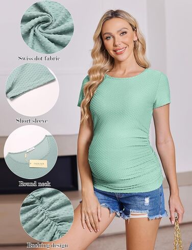 Ekouaer Womens Maternity Shirts 3 Packs Round Neck Short Sleeve Side Ruched Swiss Dot T Shirt Tops S-XXL in Saudi Arabia