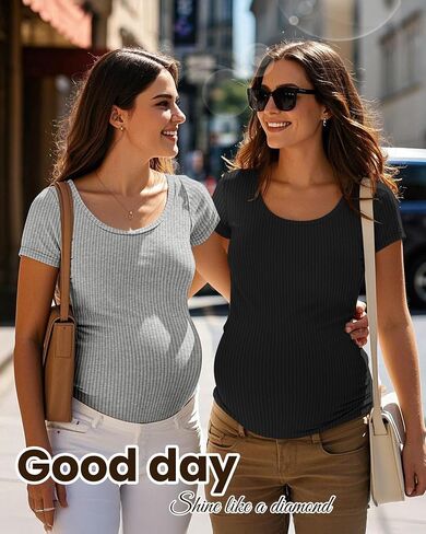NEER 3 Pack Women's Gaternity T قمصان الحمل القطن المضلعة قمم الحمل القصيرة بأكمام قصيرة in Kuwait