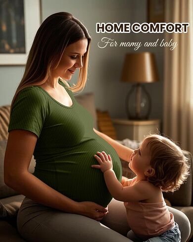 NEER 3 Pack Women's Gaternity T قمصان الحمل القطن المضلعة قمم الحمل القصيرة بأكمام قصيرة in Kuwait