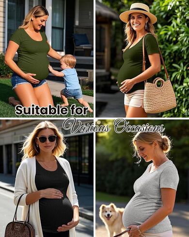 NEER 3 Pack Women's Gaternity T قمصان الحمل القطن المضلعة قمم الحمل القصيرة بأكمام قصيرة in Kuwait