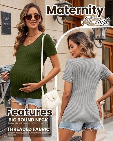NEER 3 Pack Women's Gaternity T قمصان الحمل القطن المضلعة قمم الحمل القصيرة بأكمام قصيرة in Kuwait