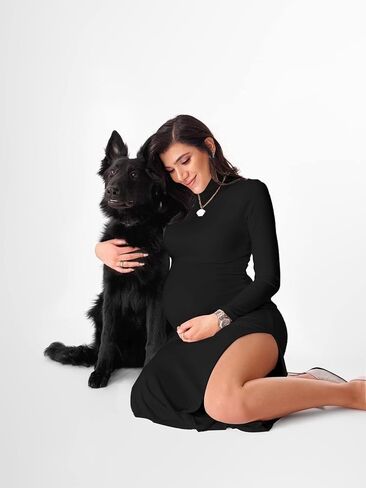Dedysler Maternity Lounge Long Photoshoot Dress: Long Sleeve Sexy Turtle Neck Bodycon Maxi Casual Pregnancy Clothes in Saudi Arabia