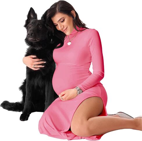 Dedysler Maternity Lounge Long Photoshoot Dress: Long Sleeve Sexy Turtle Neck Bodycon Maxi Casual Pregnancy Clothes in Saudi Arabia