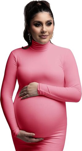 Dedysler Maternity Lounge Long Photoshoot Dress: Long Sleeve Sexy Turtle Neck Bodycon Maxi Casual Pregnancy Clothes in Saudi Arabia